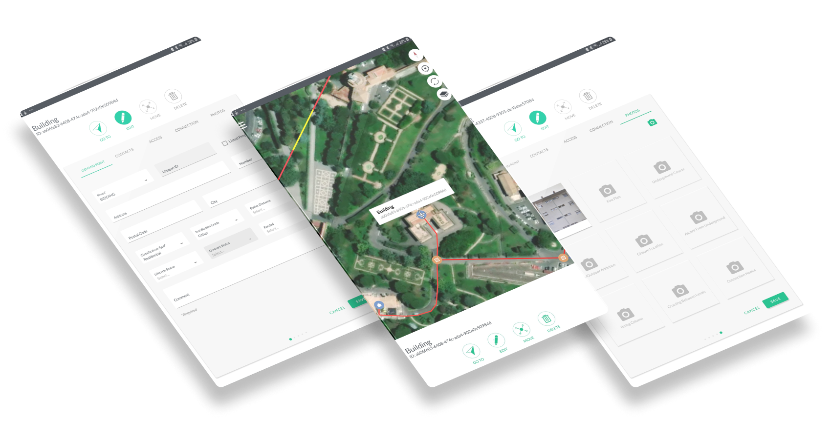 Illustrative mobile field survey with map and evidence capture.