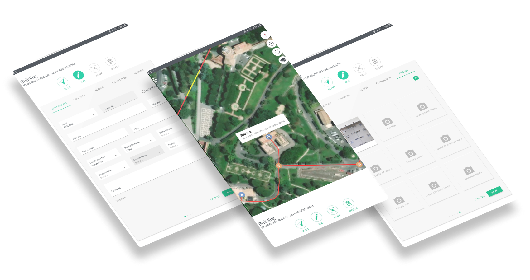 Illustrative mobile field survey with map and evidence capture.